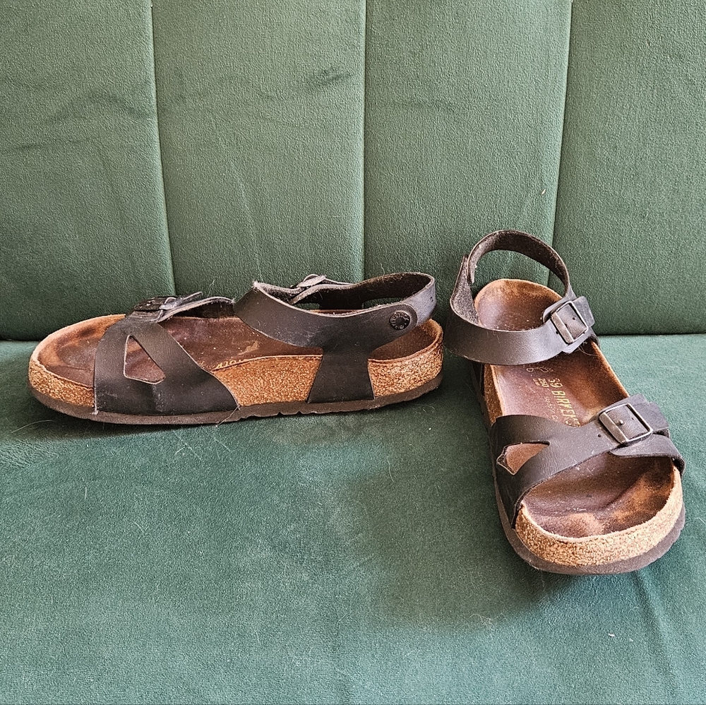 Birkenstock Rio 39 Black Leather Sandals